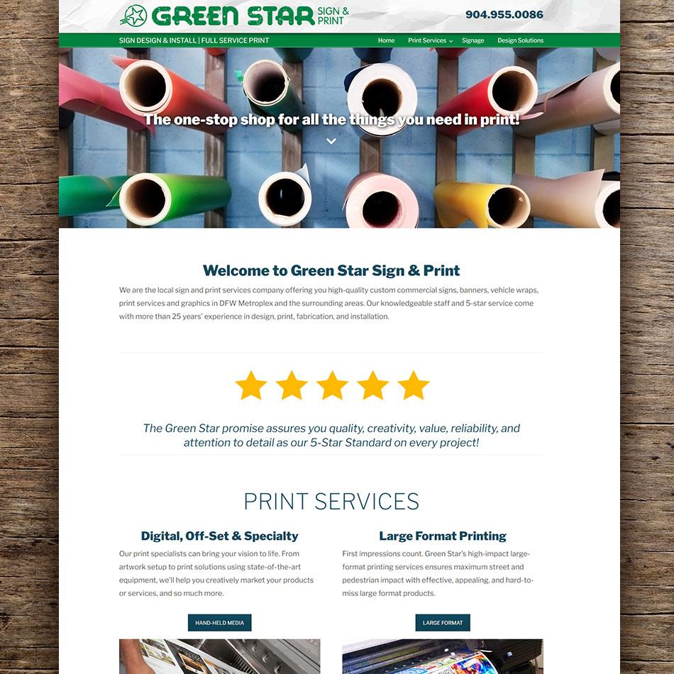 Link and Screenshot of Greenstar Sign and Print Website design by INKO Creative in Jacksonville, FL